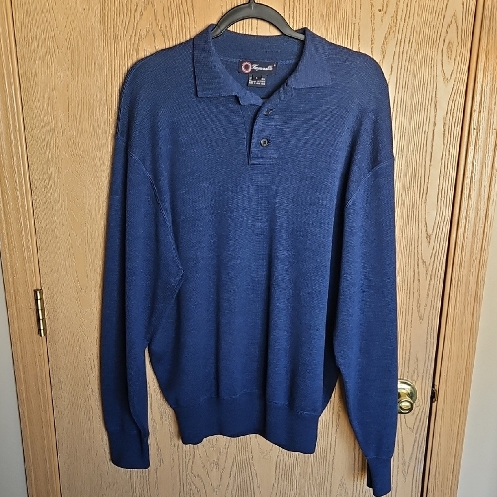 Faconnable Men's 100% Merino Wool Blue Sweater